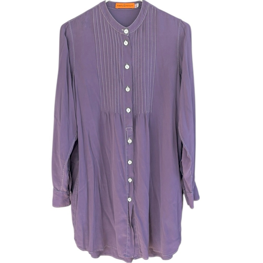 EUC Roberta Freymann Silk Button Up Tunic Top Purple Size 10